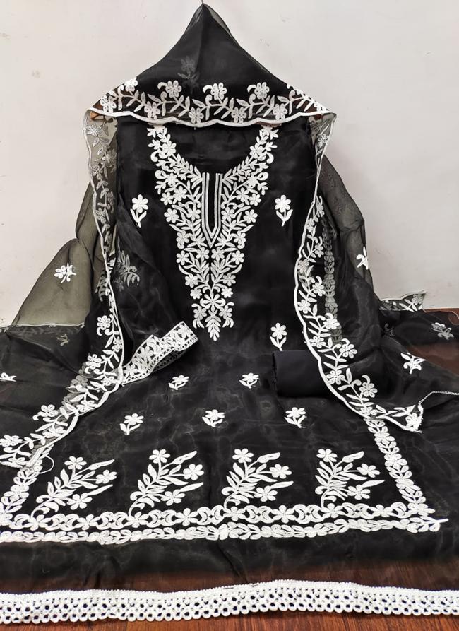 Organza Black Festival Wear Embroidery Work Dress Material